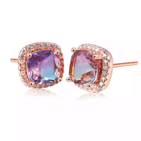 Jewelry - NEW Rose Gold 925 Purple Mystic Topaz halo earring